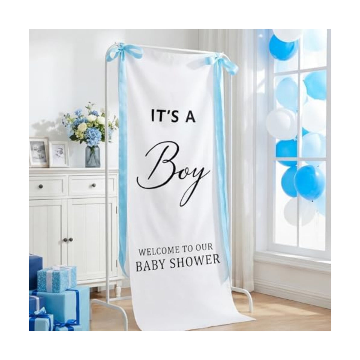Oudain 60x24 Inch It's a Boy Banner Baby Shower Burlap Backdrop