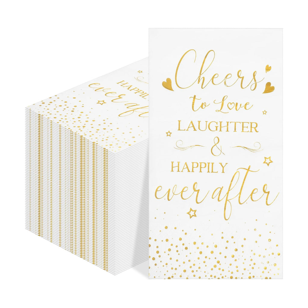 Pasimy 50 Pcs Bridal Shower Napkins Cheers to Love Laughter and Happily Ever After Disposable Decorative Wedding Paper Dinner Napkins for Banquet Engagement Party Decoration Supplies (Gold)