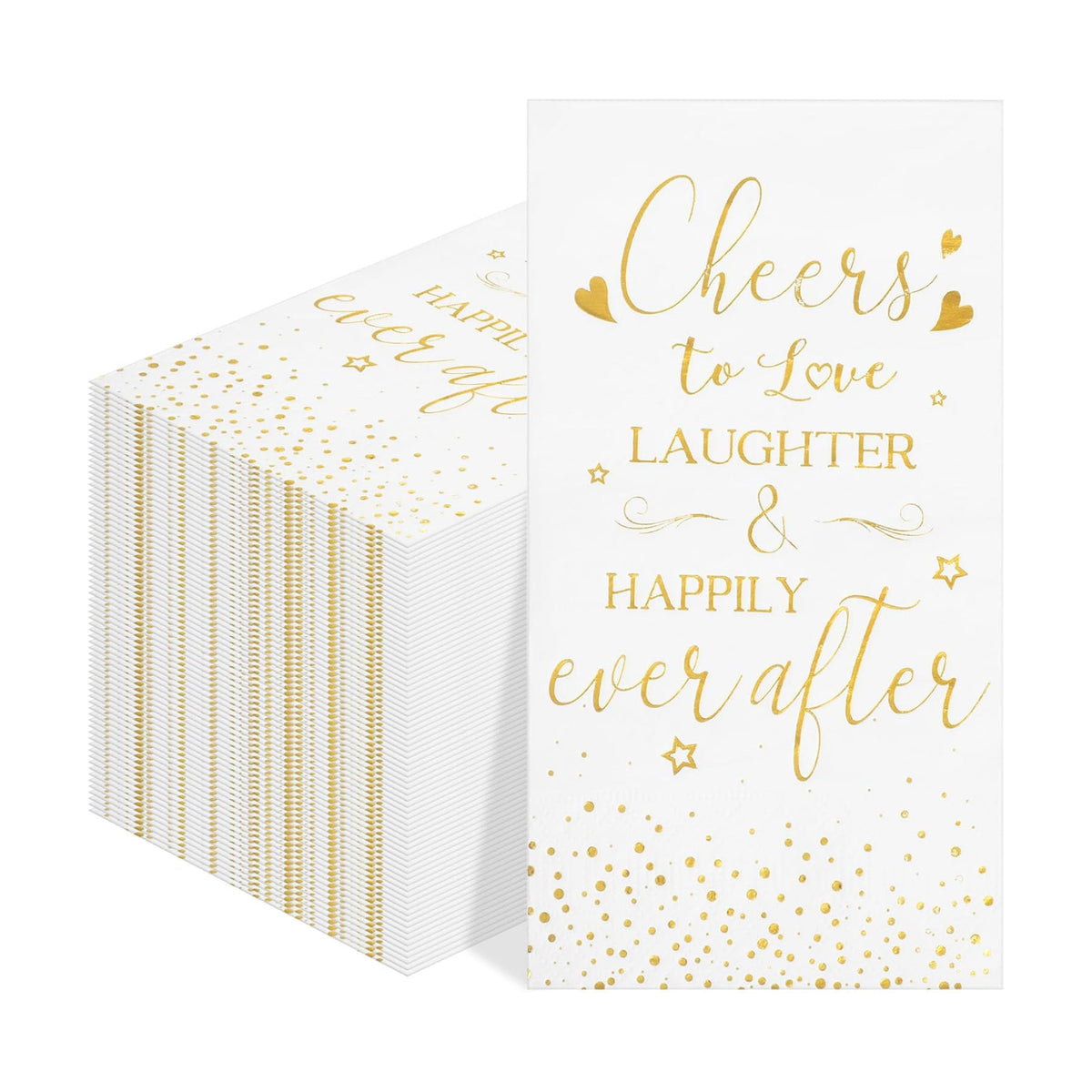 Pasimy 50 Pcs Bridal Shower Napkins Cheers to Love Laughter and Happily Ever After Disposable Decorative Wedding Paper Dinner Napkins for Banquet Engagement Party Decoration Supplies (Gold)