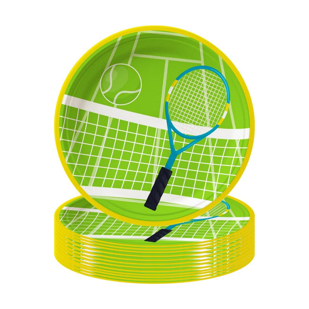 SHUYU 50 PCS Tennis Paper Plates,7 Inch Disposable Tennis Plates, Tennis Court and Racket Design Party Dessert Plates Sports Birthday Baby Shower Party Supplies