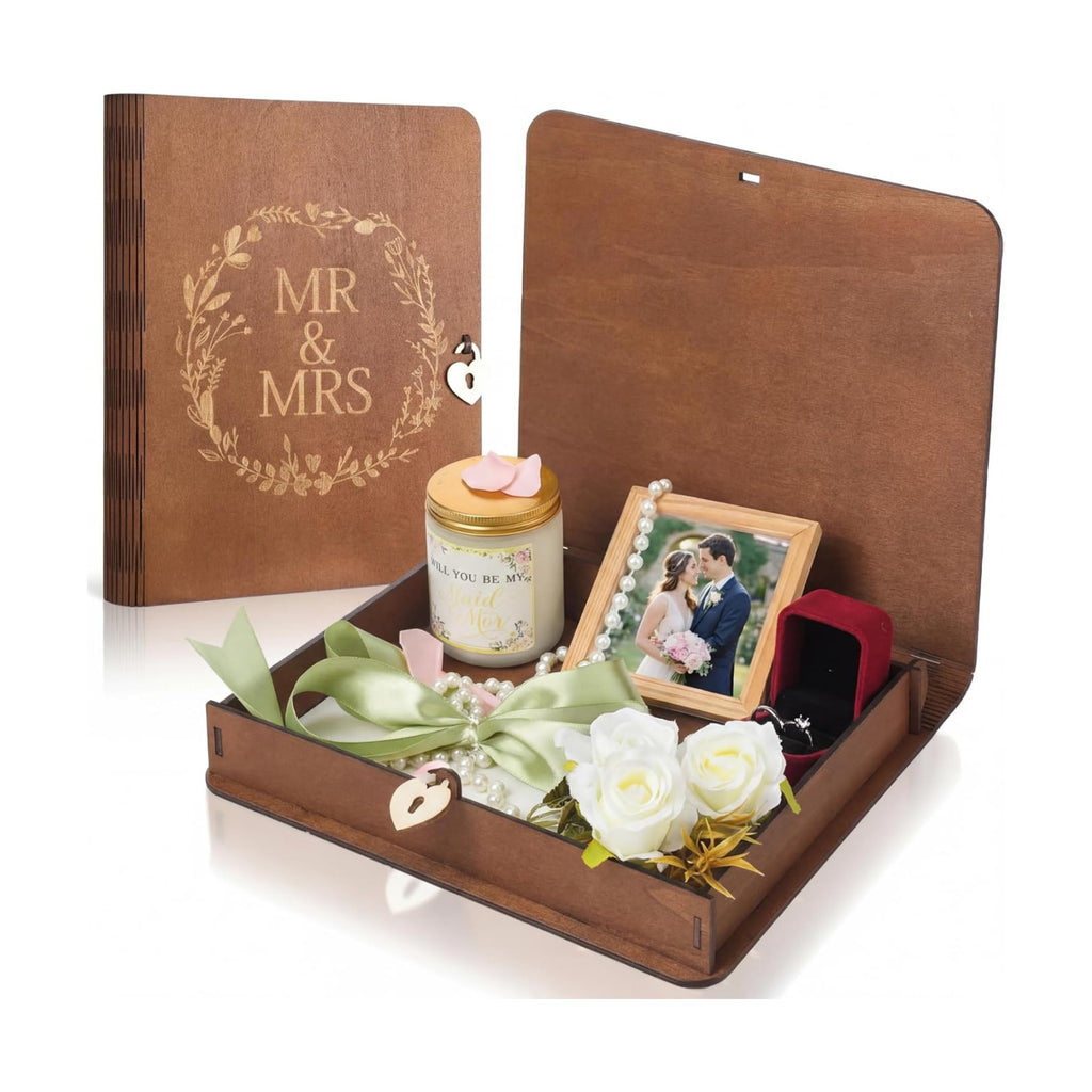 Amyhill Mr and Mrs Wedding Keepsake Box with Lid Heart Lock 11.4x9.5x1.8 in