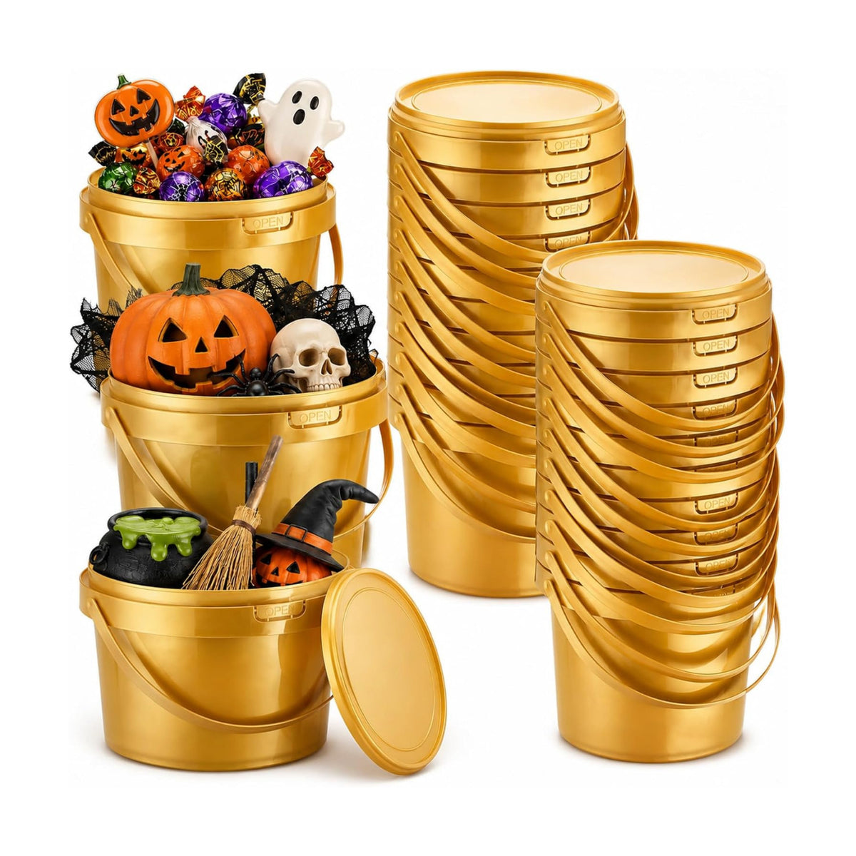 Funnymoom 20 Pack 48 oz Gold Buckets with Lids and Handles