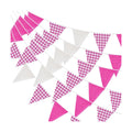 G2PLUS Pink and White Gingham Fabric Bunting Banner, 32Ft Cotton Burlap Triangle Garland for Mother’s Day, Wedding, Birthday, Carnival, Picnic, BBQ & Outdoor Events