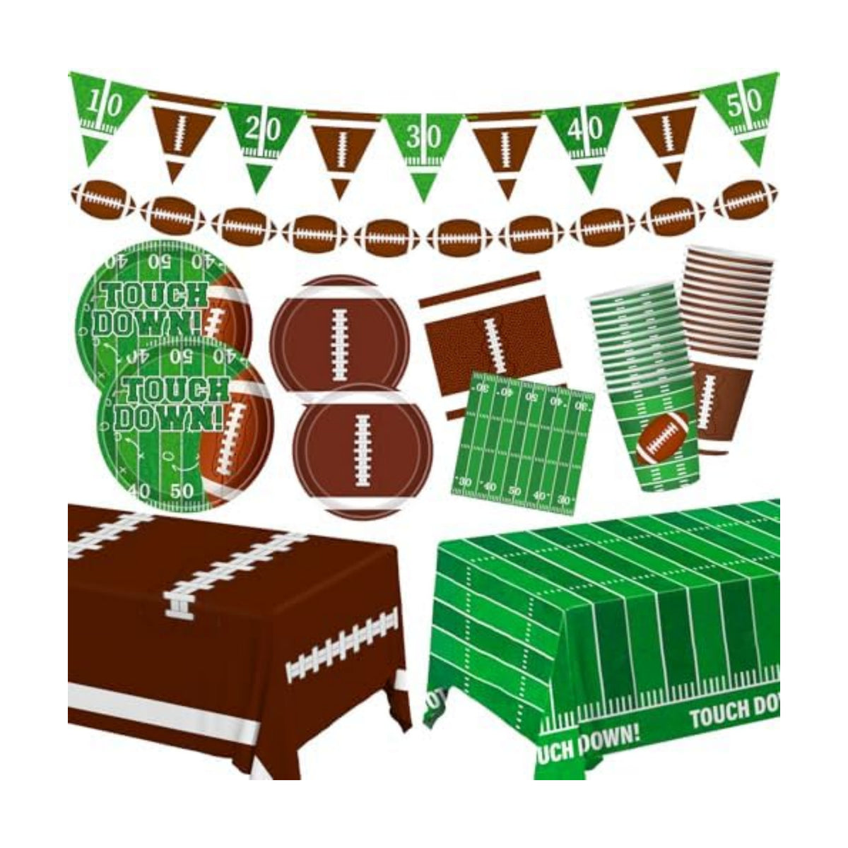 Football Party Decorations Football Party Supplies Kit Serve 24 Plates Napkins Cups Banner Tablecloth for Foot Ball Themed Birthday Gameday Decorations