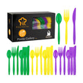 Kochorie 90 Pieces Mardi Gras Plastic Cutlery Set, Purple Yellow Green