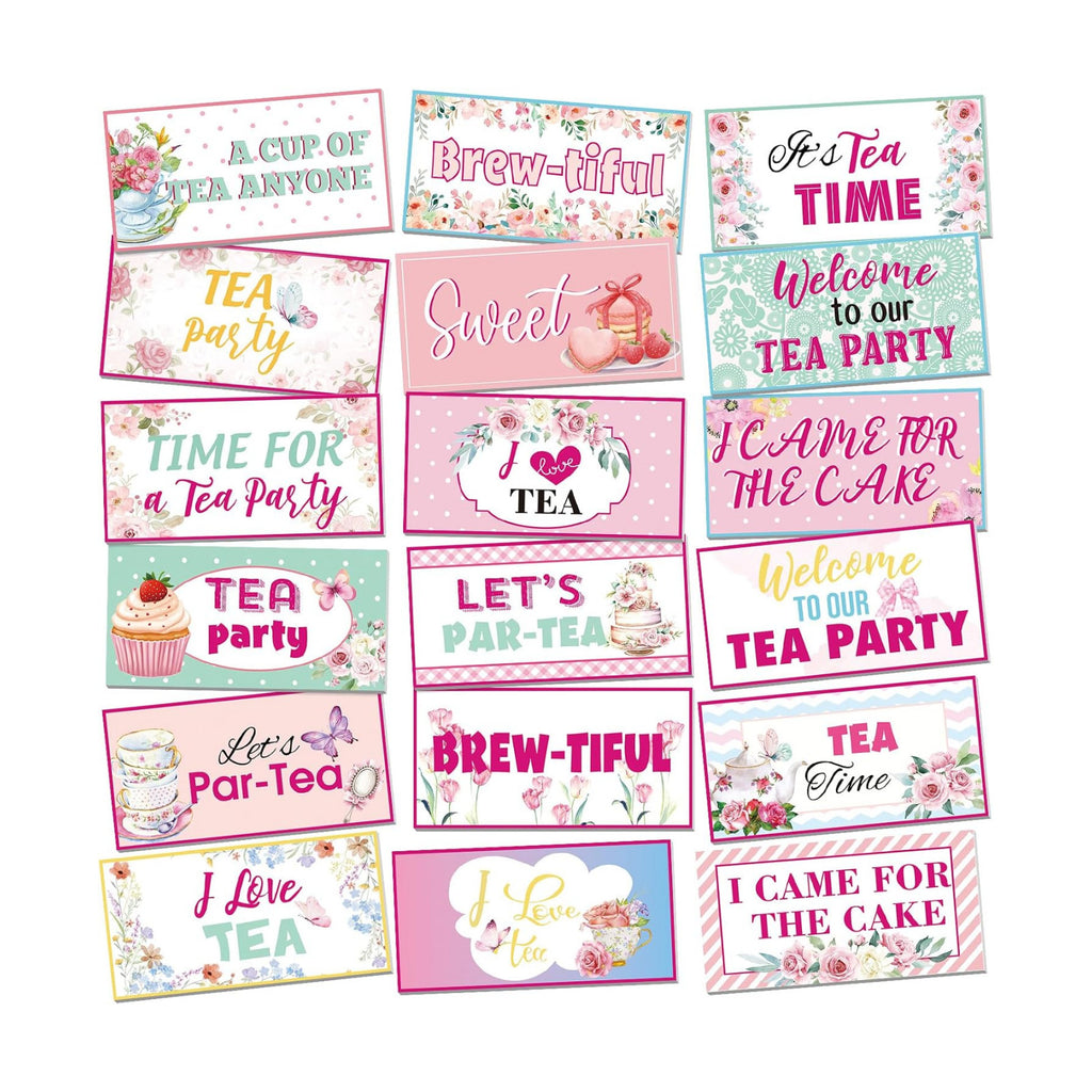 Beeveer 24 Designs Tea Party Photo Booth Props, Double Sided PVC Signs