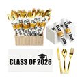 Gueevin 50 Set Graduation Plastic Silverware Set Graduation Party Supplies