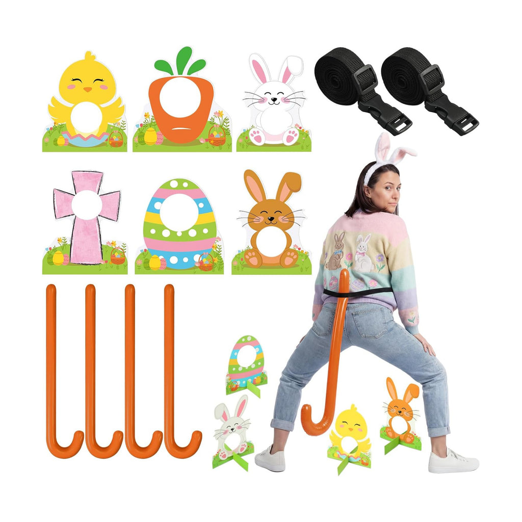 Vicenpal 32 Pcs/4 Set Easter Tail Game Easter Party Games Adults Family Cane Tail Funny Family Night Activities Outdoors Indoor Birthday Baby Shower Bachelorette Party Supplies Favors
