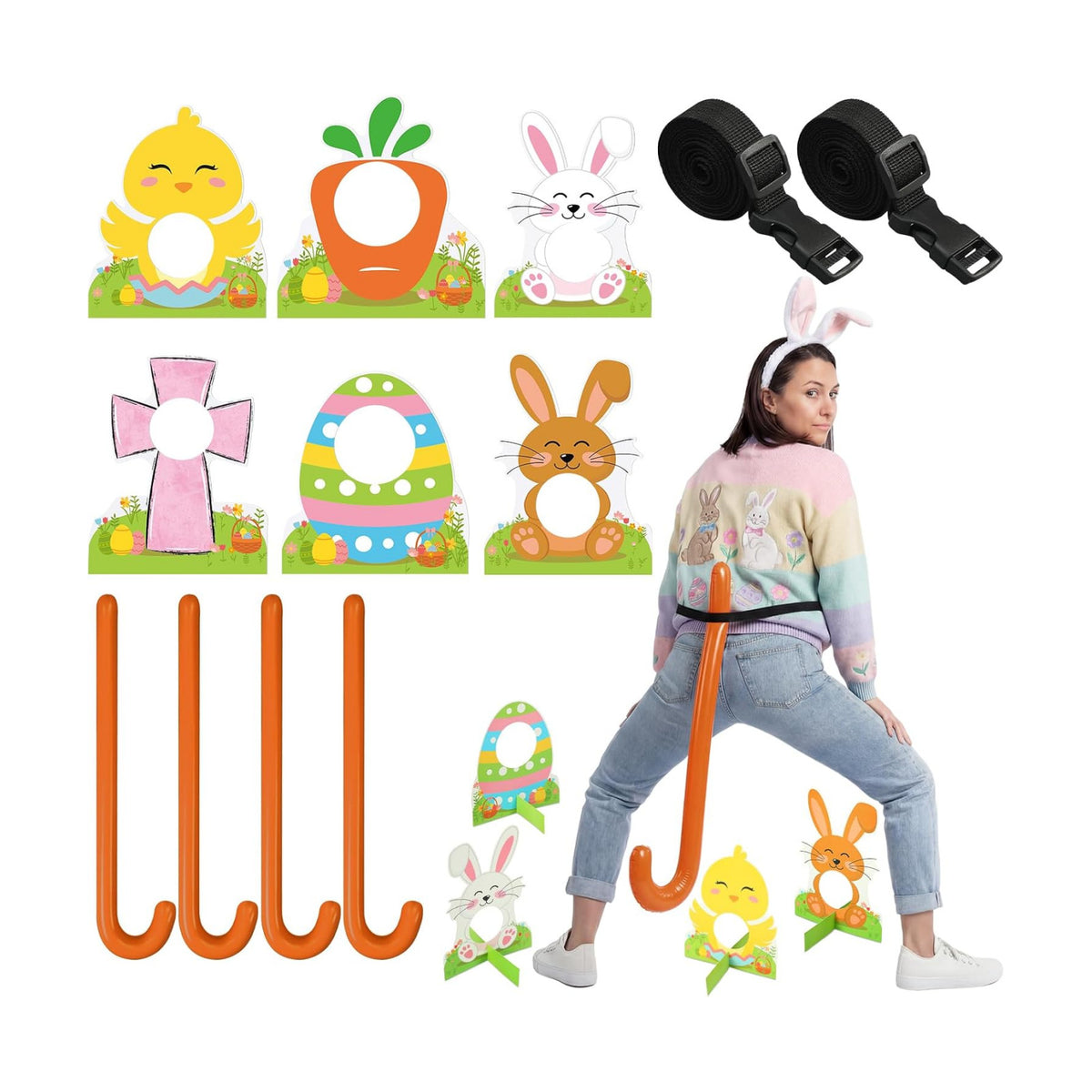 Vicenpal 32 Pcs/4 Set Easter Tail Game Easter Party Games Adults Family Cane Tail Funny Family Night Activities Outdoors Indoor Birthday Baby Shower Bachelorette Party Supplies Favors
