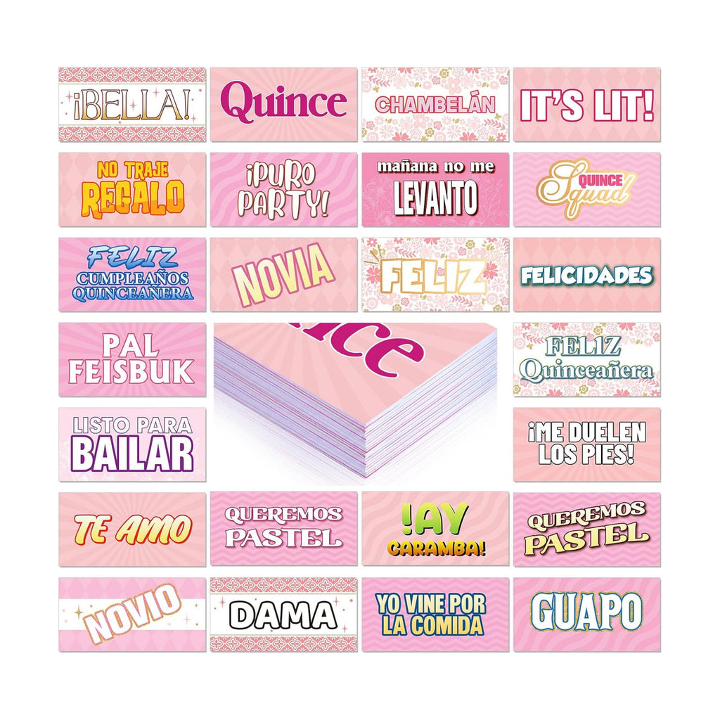 Beeveer 24 Designs Quinceanera Photo Booth Props, Double Sided PVC Signs