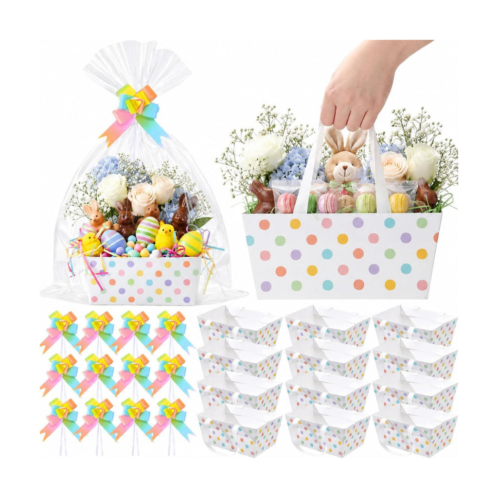 Moinchore 12 Set Pastel Dot Basket for Gifts Empty 9.8x6.5''