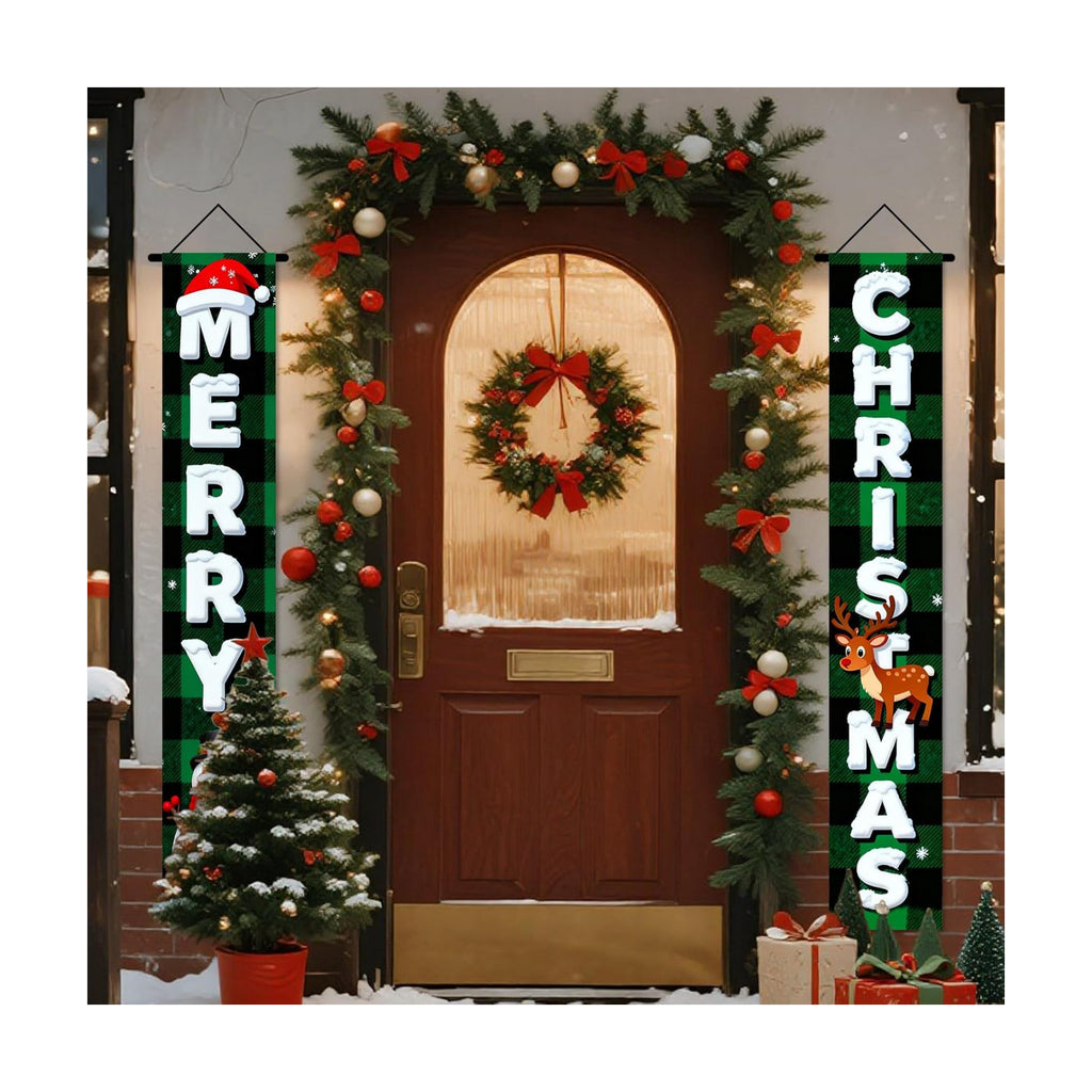 Nuxovilar Merry Christmas Porch Banners Set 12x71 Inches Polyester