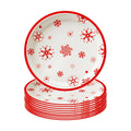 SHUYU 50 Count 7 Inch Round Christmas Snowflake Paper Plates, Red and White Holiday Disposable Dinner Plates Festive Winter Party ableware