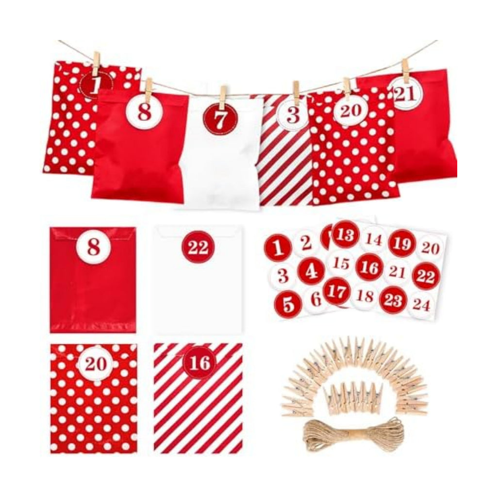 24 Pieces Advent Calendar Bags DIY Advent Calendars to Fill Christmas Kraft Treat Bags with 1-24 Countdown Numbers Stickers for Christmas Advent Calendar Countdown Decoration