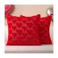 Softalker Red Heart Pillow Covers 18 x 18 Inch Set of 2, Mother's Day Decorative Soft Faux Fur Cushion Covers, 3D Embroidered Pillow Cases for Spring Summer Home Decor