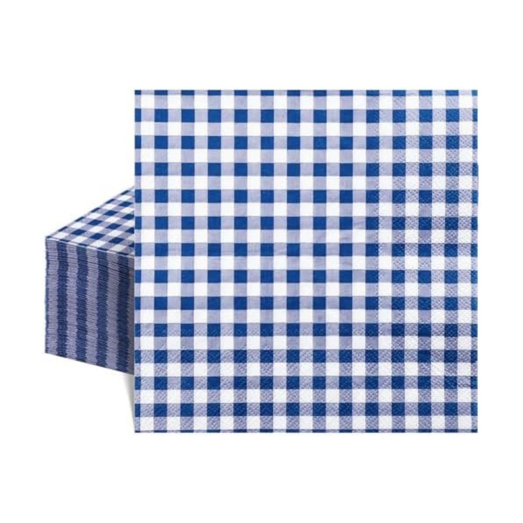 NatNarr 80 Pk Gingham Napkins Navy Blue Napkins Disposable, 6.5"