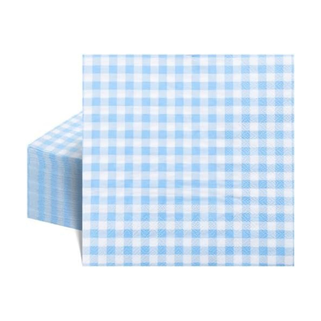 NatNarr 80 Pk Gingham Napkins Light Blue Napkins Disposable, 6.5"