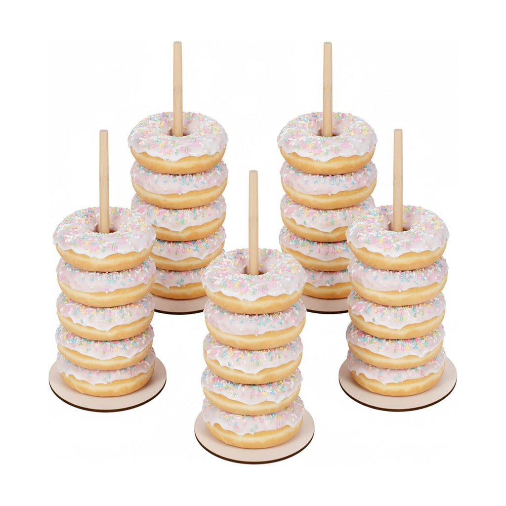 5 PCS Donut Stands for Dessert Table, Wooden Donut Stand Display, Farmhouse Bagel Stand for Dessert Table, Wedding, Birthday, Class Reunion, and Party Decoration