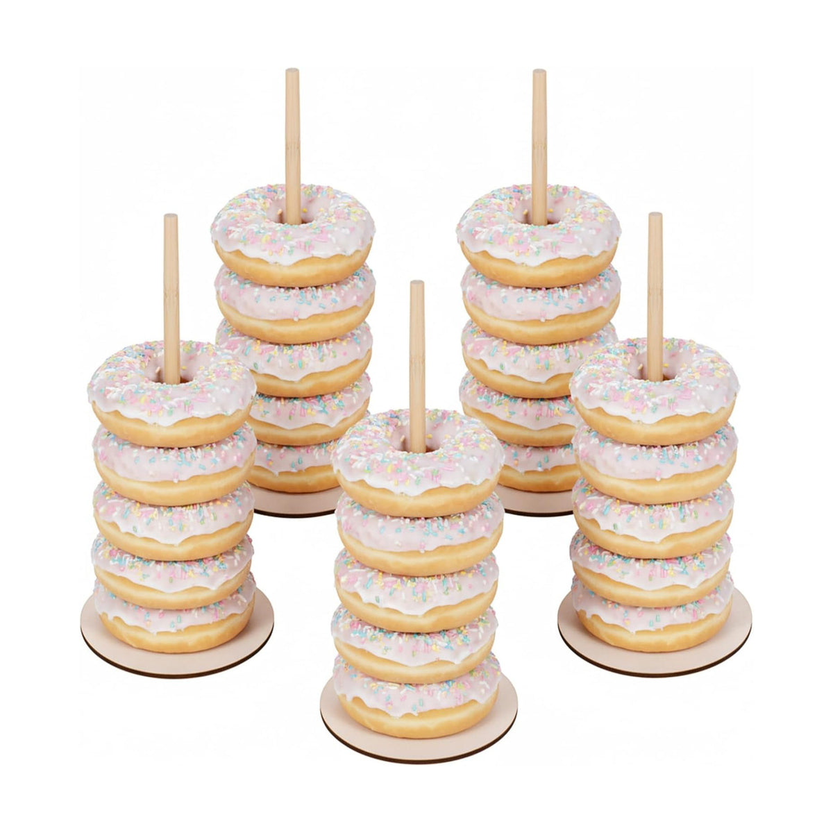 5 PCS Donut Stands for Dessert Table, Wooden Donut Stand Display, Farmhouse Bagel Stand for Dessert Table, Wedding, Birthday, Class Reunion, and Party Decoration