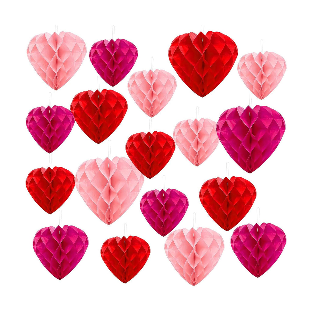 JULMELON 18 PCS Valentine's Day Party Heart Decorations, Red Pink Magenta Heart Paper Honeycomb Balls Hanging Valentines Day Ornaments Galentines Day Decor for Wedding Bridal Shower Party