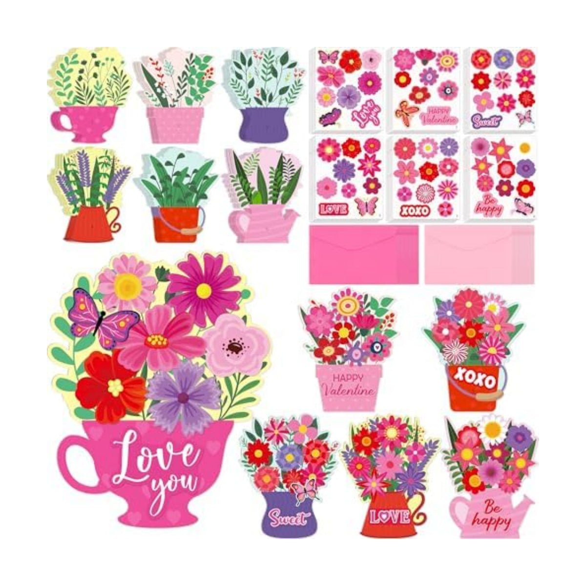 36 Set Valentines Day DIY Craft for Kids - Flower Card Making Kit with Greeting Cards Stickers Envelopes Set Gifts for Classroom School Activities