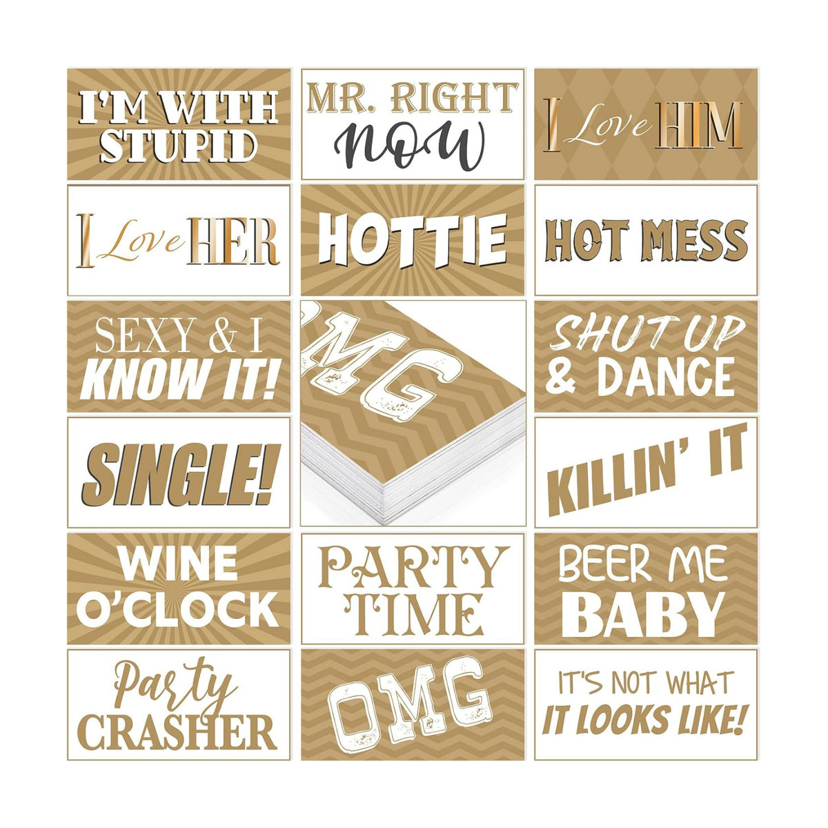 Beeveer 24 Designs Gold Wedding Photo Booth Props, Double Sided PVC Selfie