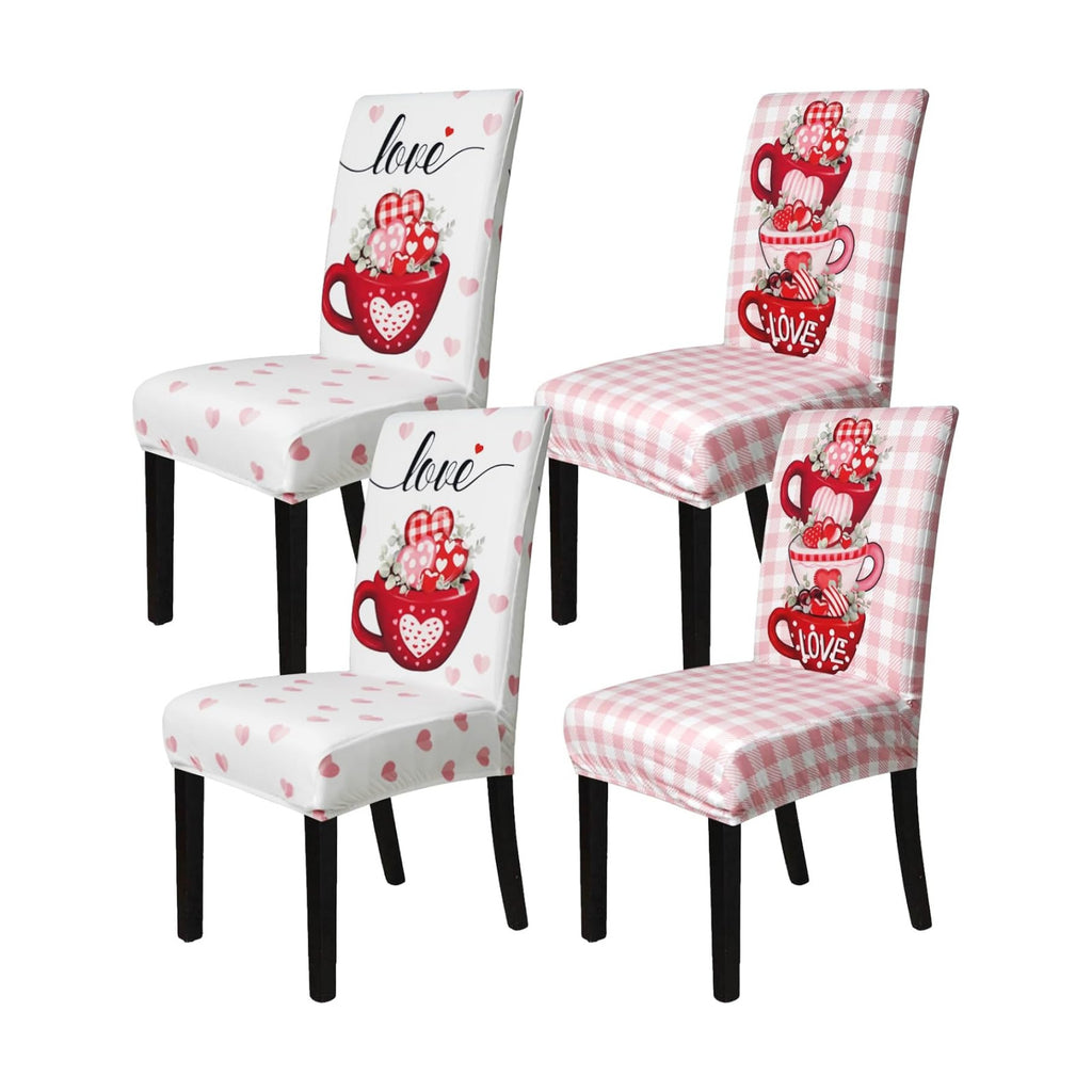 Valentine Chair Covers Set of 4 Candy Love Heart Dining Room Slipcovers Stretch Parsons Chair Seat Protectors Valentine Decor-4PCS