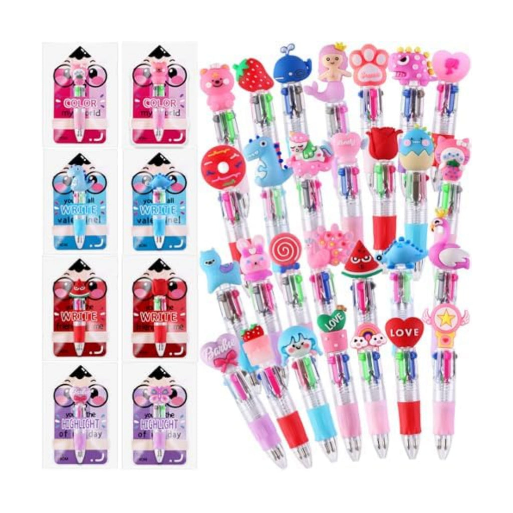 30 Pack Valentines Fun Pens with Cards Cute Multicolor 4-in-1 Gift Pens