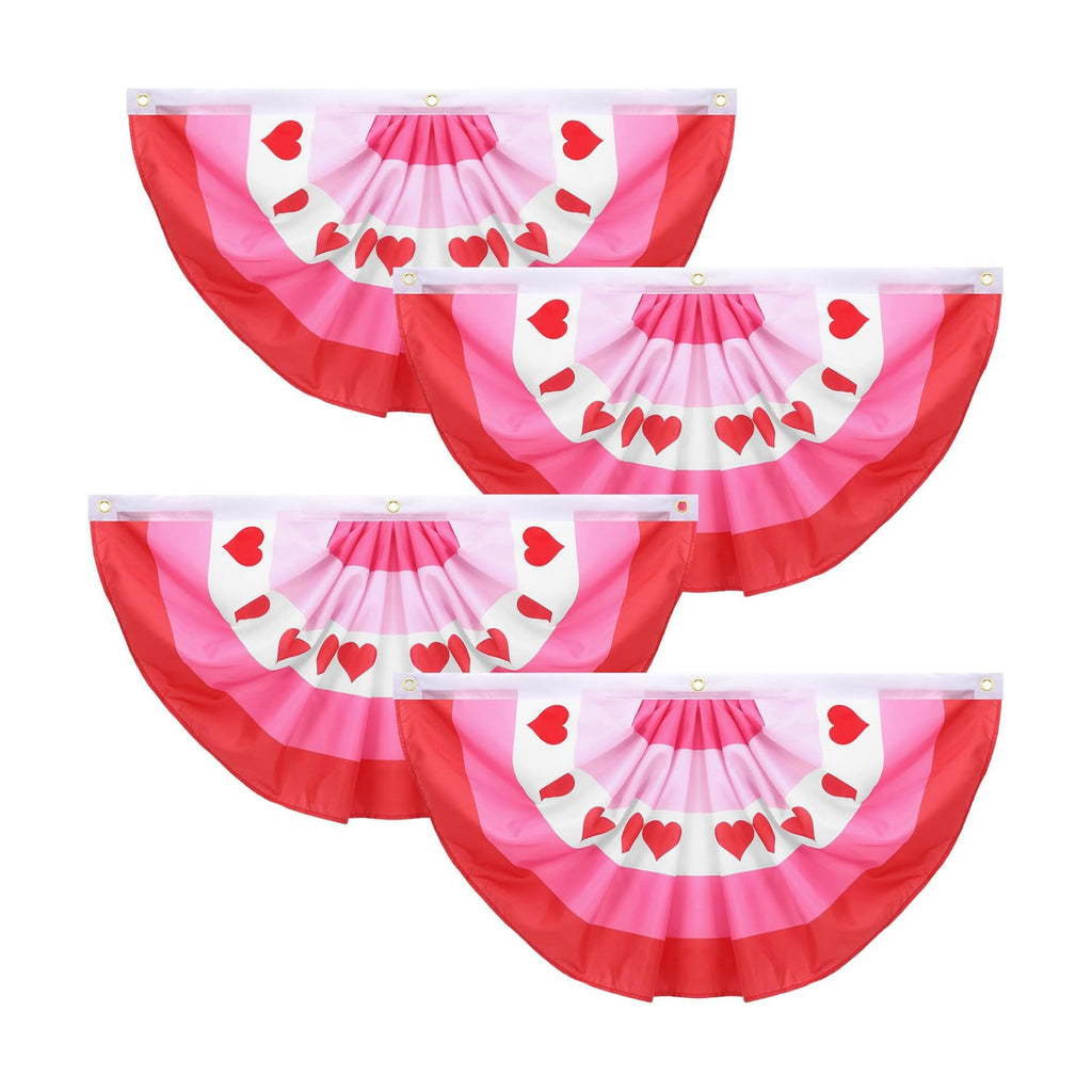 Augshy 4Pcs Valentines Day Bunting Fan Flags, Pink Red Heart Pleated Banner