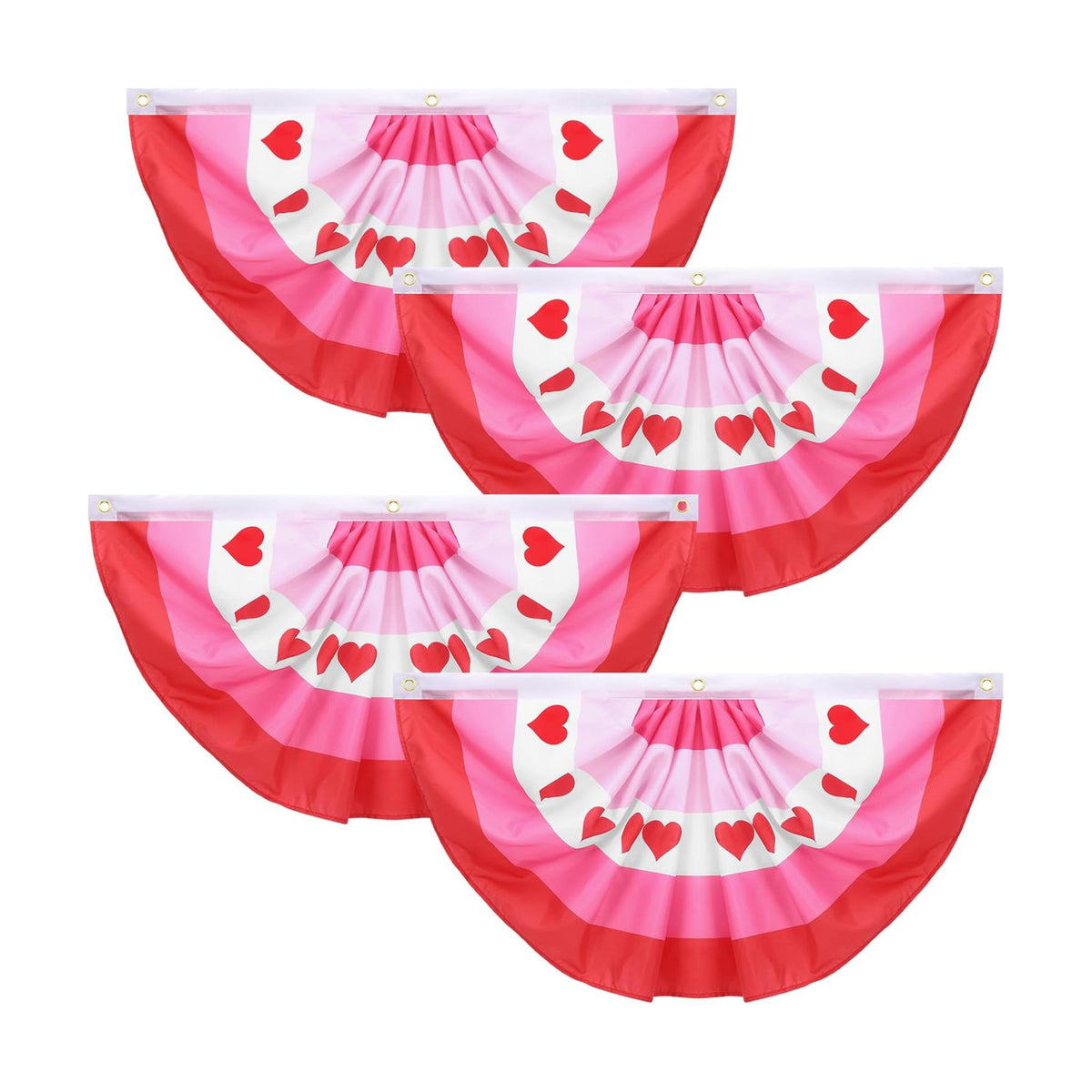 Augshy 4Pcs Valentines Day Bunting Fan Flags, Pink Red Heart Pleated Banner