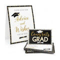 Gift Boutique 50 Graduation Advice Cards Double Sided with Table Sign Black and Gold Grad Party Guest Book Alternative