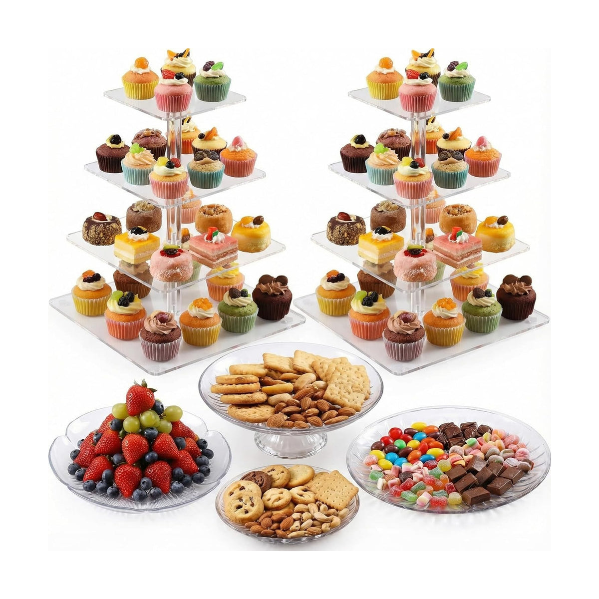 6 Pcs Acrylic Dessert Stand Set Tiered Tray Holder, Cute Style