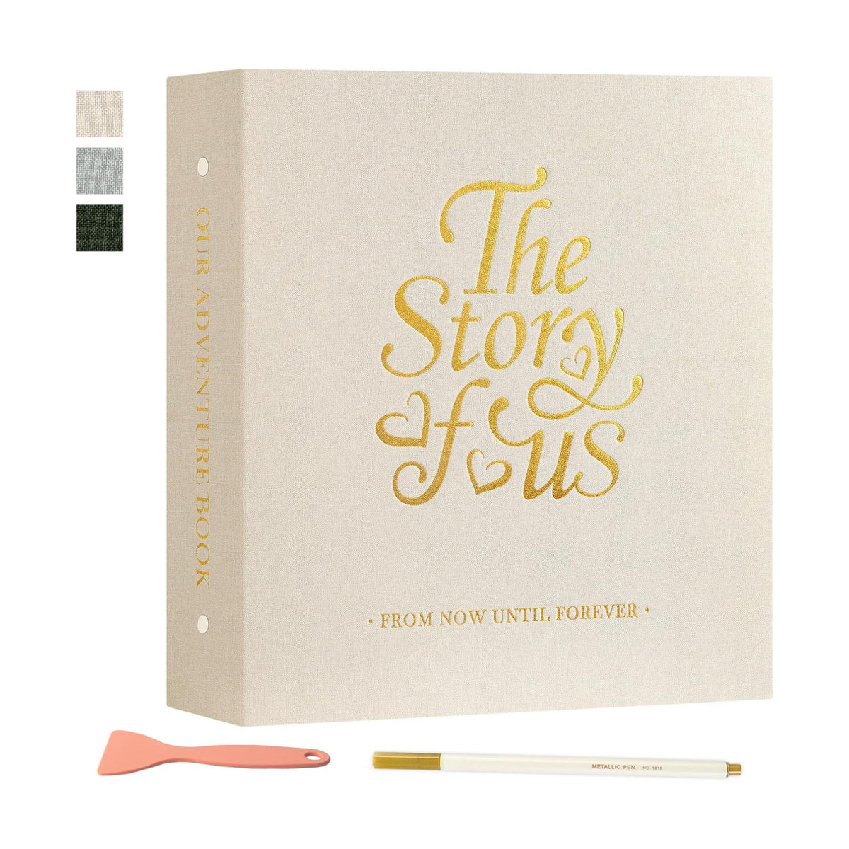 Lanpn Couples Scrapbook Photo Album - The Story of Us, Linen Wedding Anniversary Self Adheisve Picture Book holds 4x6 5x7 A5 Photo for Love Newlywed Valentine's Day (Small 20 Sheets/40 Pages, Beige)