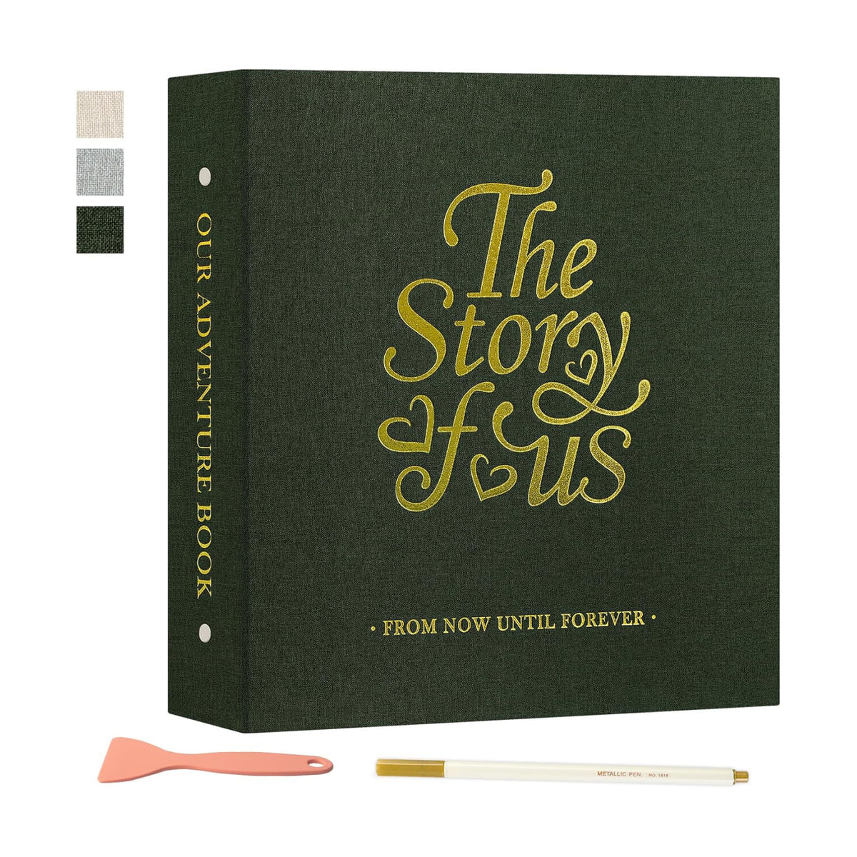 Lanpn Couples Scrapbook Photo Album - The Story of Us, Linen Wedding Anniversary Self Adheisve Picture Book holds 4x6 5x7 A5 Photo for Love Newlywed Valentine's Day (Large 40 Sheets/80 Pages, Green)