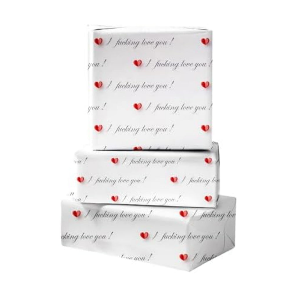 Cuitpan Funny Valentine's Day Wrapping Paper - I Fucking Love You Design for Anniversary,Wedding, Birthday, Party - 20 x 29 Inches, 6 Folded Sheets,Easy to Store