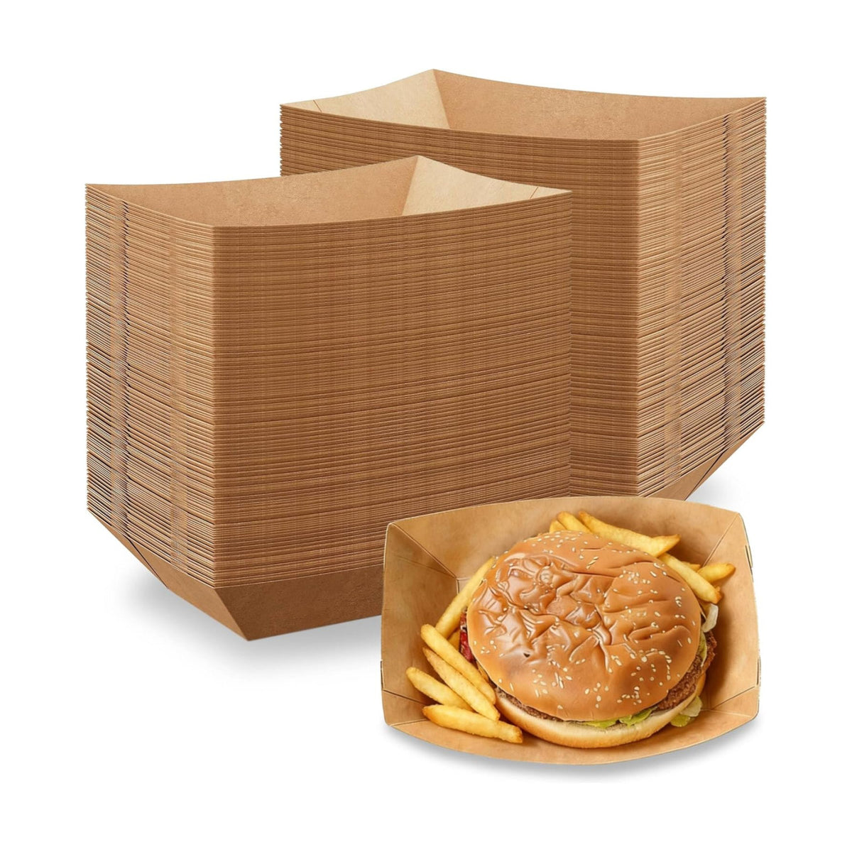 250 Pack 3lb Paper Food Boats - Grease-Resistant Food Trays,Heavy-Duty Food Trays Disposable for Hot Dog,Hamburger,Sandwiches,Nacho,Fries,Onion Rings or Other Snacks
