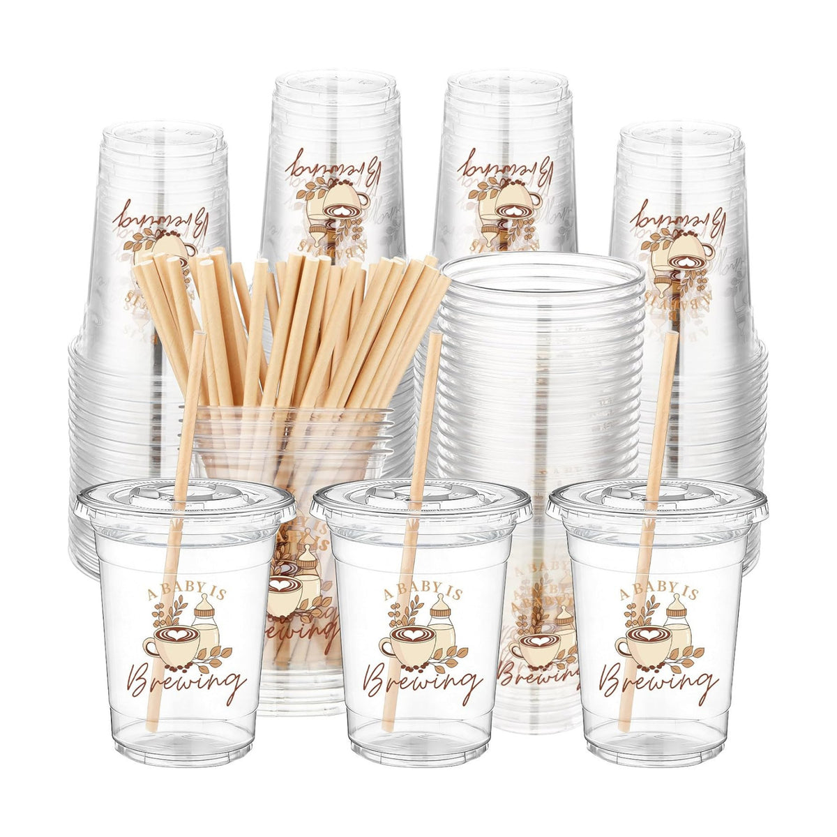 FillTouch 50 Pcs a Baby Is Brewing Baby Shower Decorations Plastic Cups