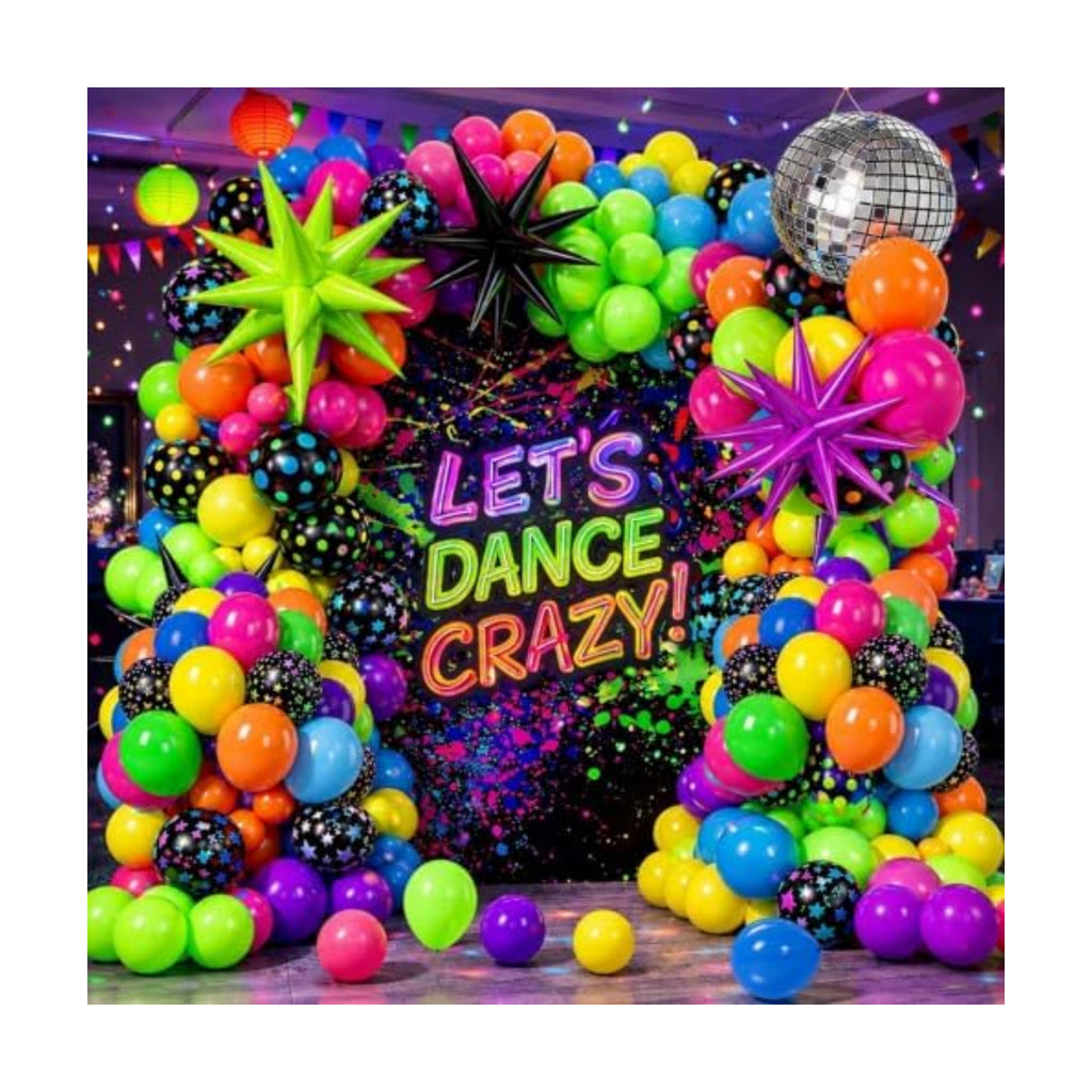 147PCS Neon Balloon Arch Garland Kit with Glow in the Dark Balloons for 80s 90s Disco, Rock and Roll, Birthday, Fiesta and Let's Glow Party Decorations