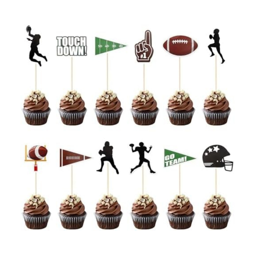 Football Cupcake Toppers Party Decorations, 24 PCS Foot Ball Touchdown Players Cupcake Toppers, Food Picks Toppers Cake Decoration for Football Party Decorations 2026 Sports Themed Party Supplies