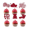 Valentines Cupcake Toppers, 24 PCS Happy Valentines Cupcake Toppers, Glitter Red Heart Love Bear Cupcake Picks Food Picks Toppers Cake Decorations for Valentine's Day Party Decorations Supplies
