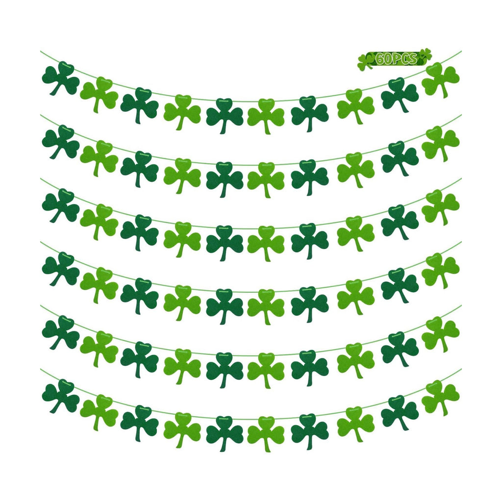 RAINFLOW 60PCS St Patrick's Day Shamrock Garland - 9.8FT Felt Clover Banner