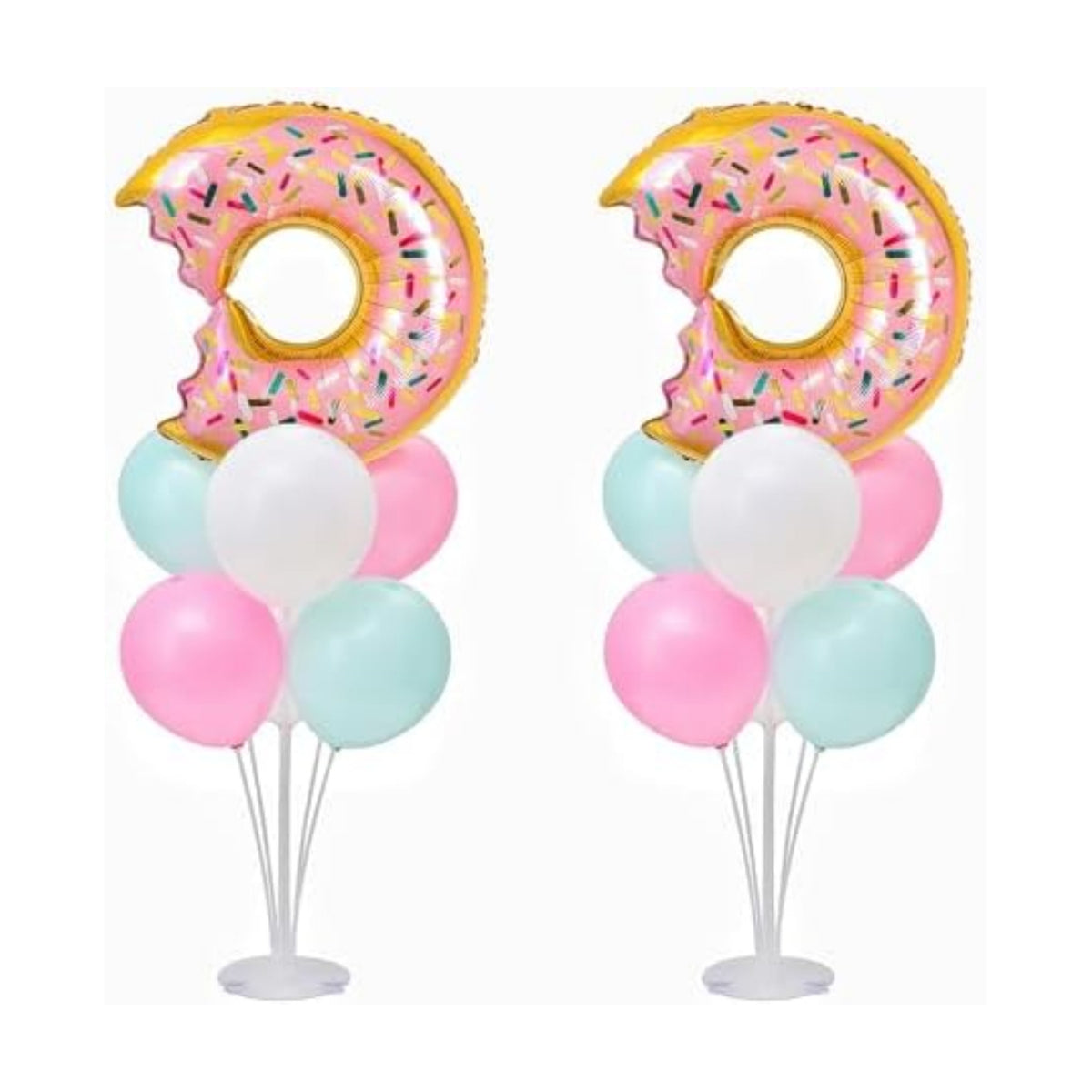 Donut Balloon Table Centerpiece Stand Kit 2 Sets for Table with 2 Doughnut Foil Balloons 14 Latex Pastel Balloons for Donut Party Decorations Pastel Birthday Party Baby Shower Decorations