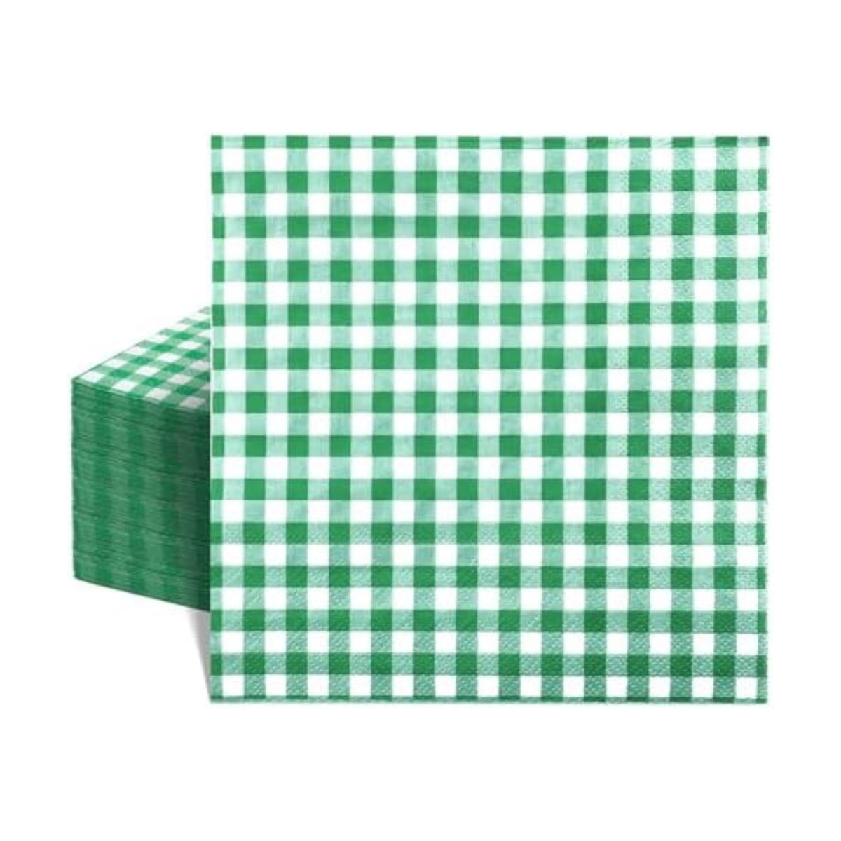 80 Pack Green Gingham Paper Napkins, 6.5 x 6.5 In, Disposable