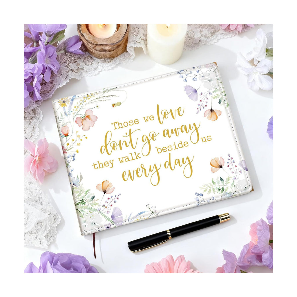 Patelai Funeral Guest Book with Pen Memorial Service Celebration of Life Sign in Book for Funeral Leather Cardinal in Loving Memorial Gift, 112 Pages(Colorful Flower)