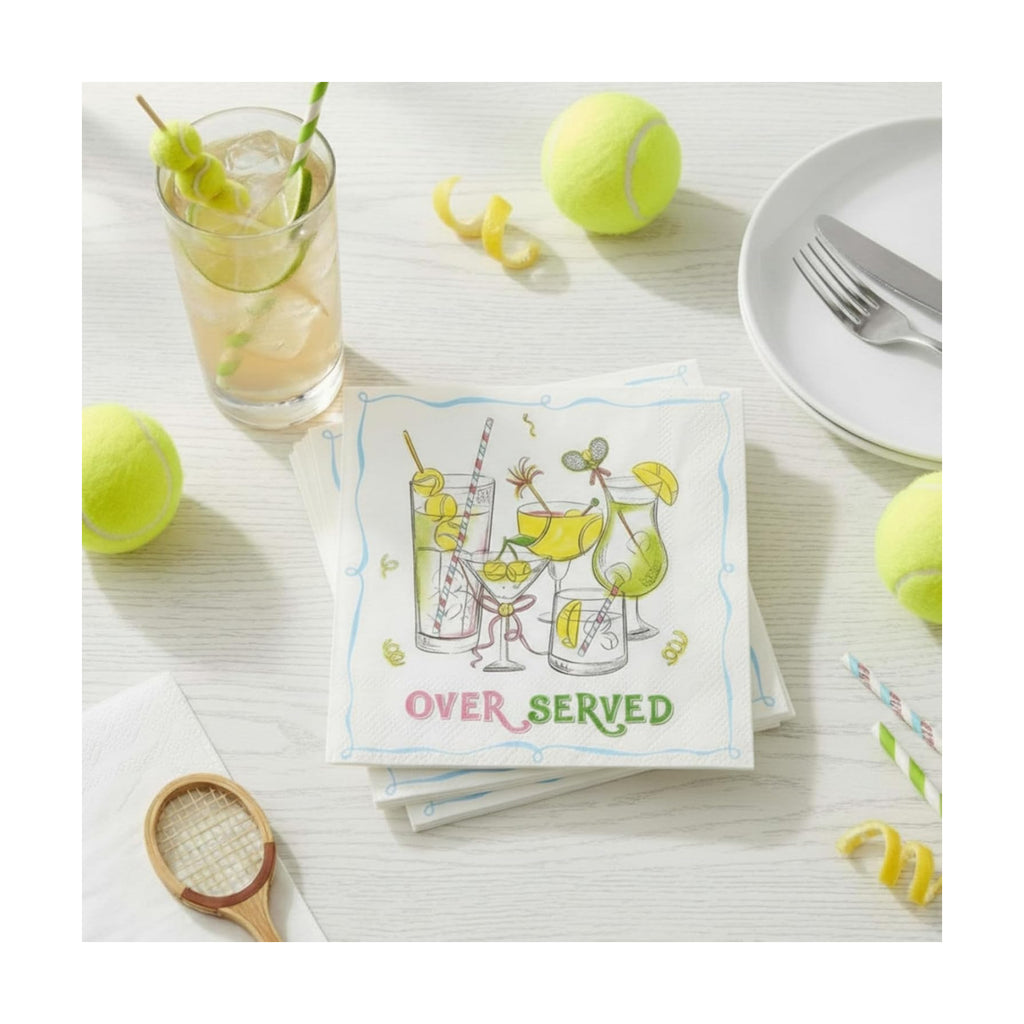 100 Pcs Sports Cocktail Napkins 5 x 5 Inch Tennis Cheers Plaid Paper Napkins 3-ply over Served Disposable Paper Martini Decorations for Party Decorations Summer Spring Sports Party (Tennis Champagne)