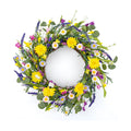 J'FLORU Artificial Spring Wreath Summer Wreaths for Front Door Floral Wreath with Daisy and Lavender for Indoor Outdoor Easter Celebration (18 Inch)