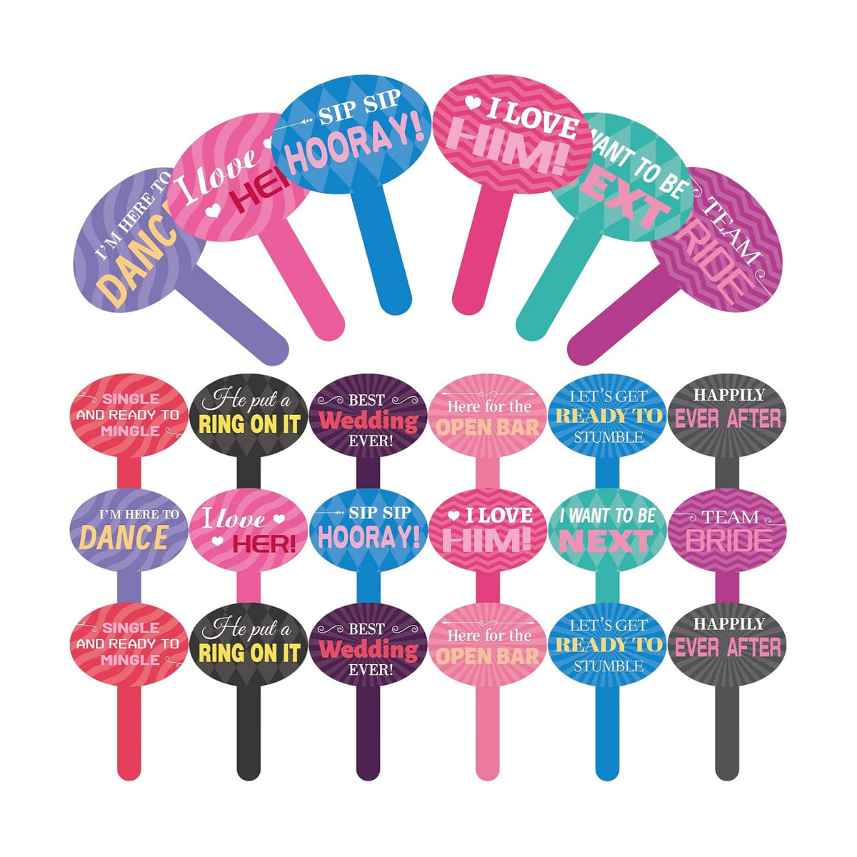 12 Pcs 24 Designs Wedding Photo Booth Props Double Sided 11.8 x 7.9 Handheld Photo Booth Props Wedding Party Decorations Set Water Proof DIY Selfie Sign PVC Printing for Bridal Party Supplies