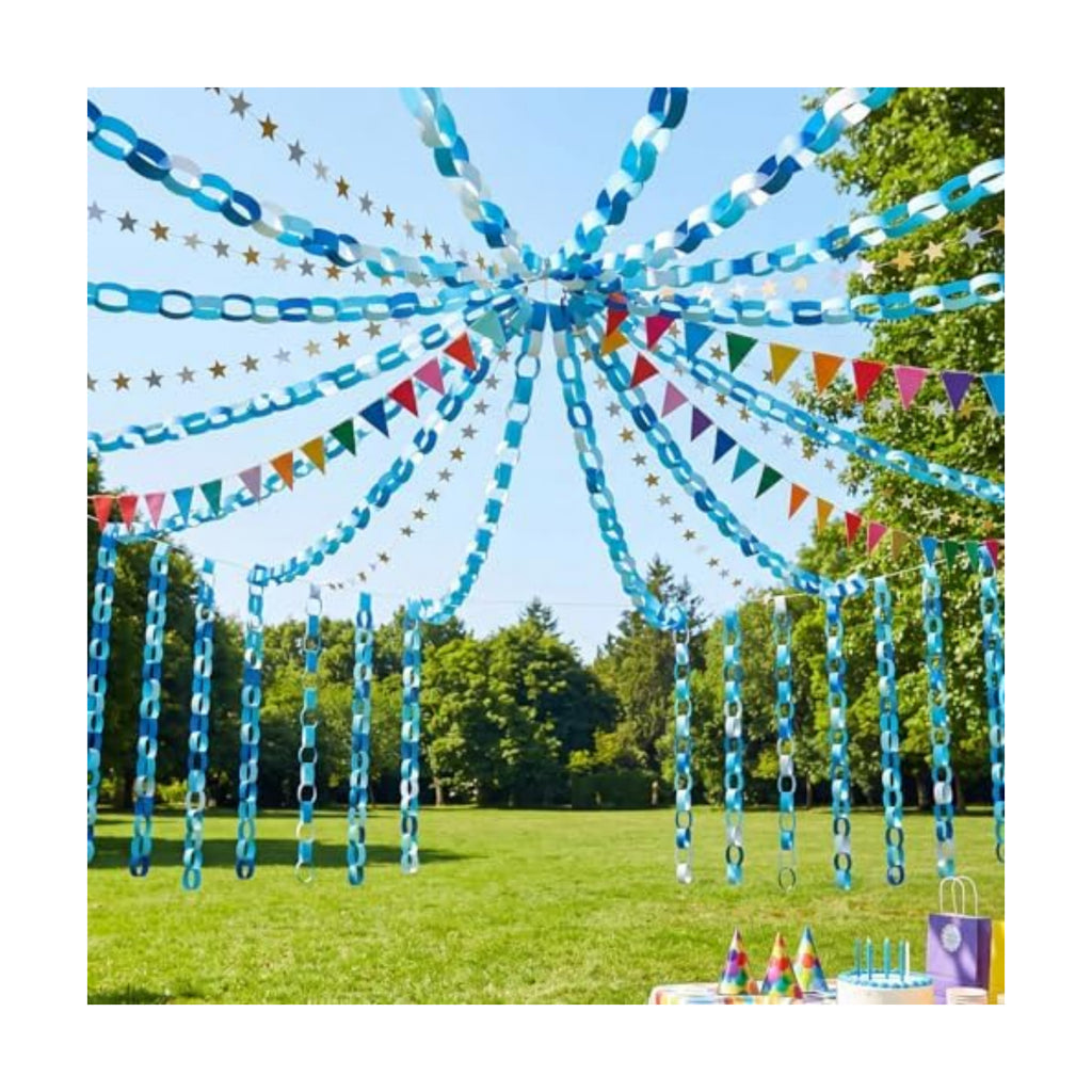 Lincia 600 Sheet Paper Chain Garland Strips, Blue Gradient