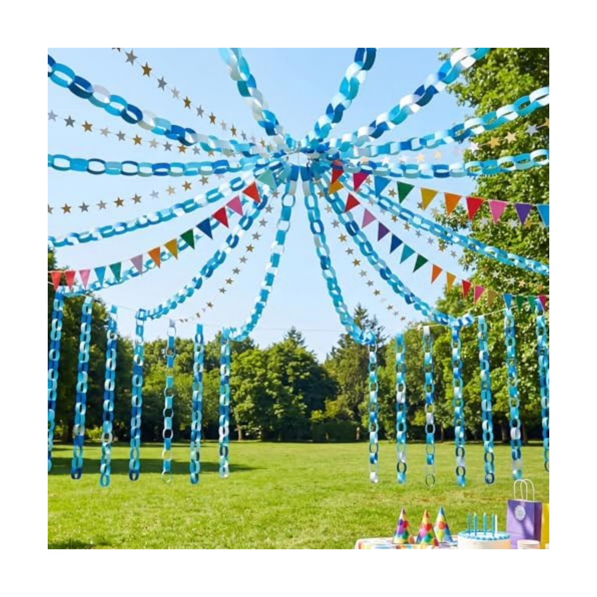 Lincia 600 Sheet Paper Chain Garland Strips, Blue Gradient