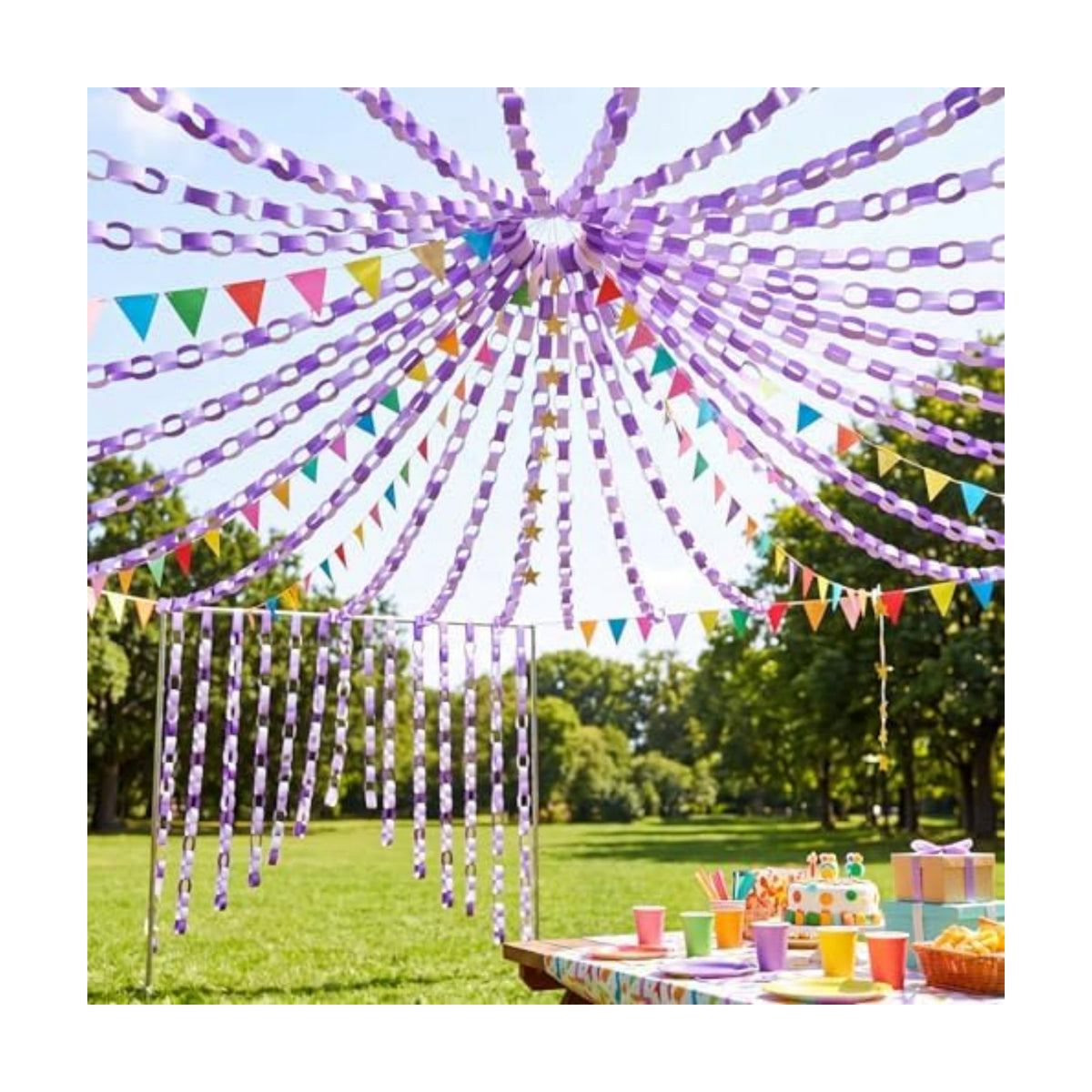 Lincia 600 Sheet Paper Chain Garland Strips, Purple Gradient
